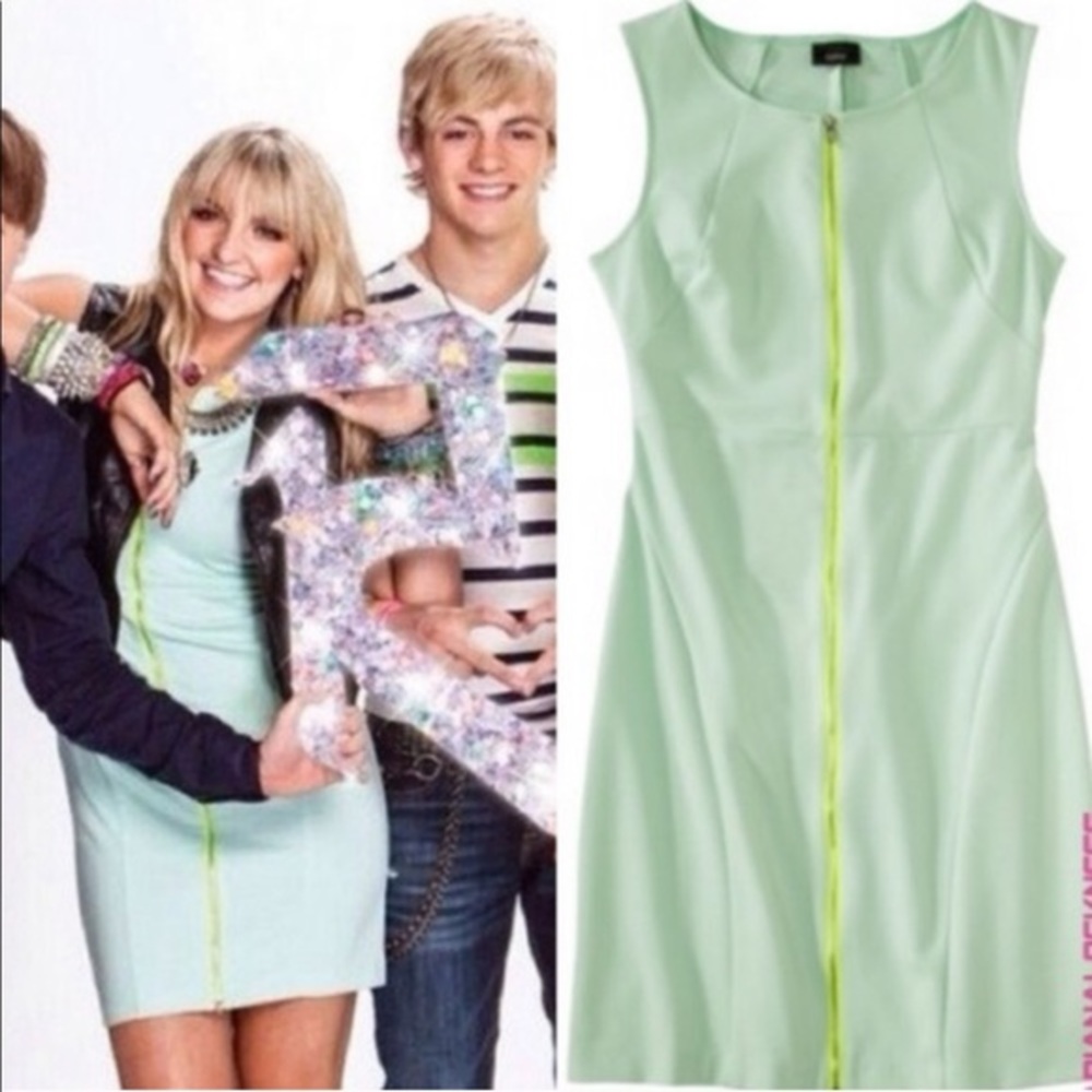 EUC Mint green Yellow accent front zip sleeveless shift dress bodycon mossimo S